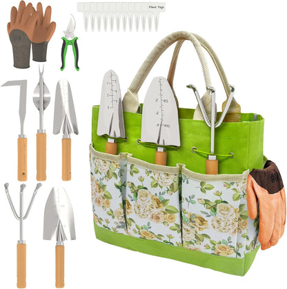 Gardening Tools 20-Piece Heavy Duty Garden Hand Tools Stainless Steel Ergonomic Rust-Proof Garden Tool Set - with Fashion and Durable Garden Tools Storage Bag - Ideal Gardening Gifts for Women