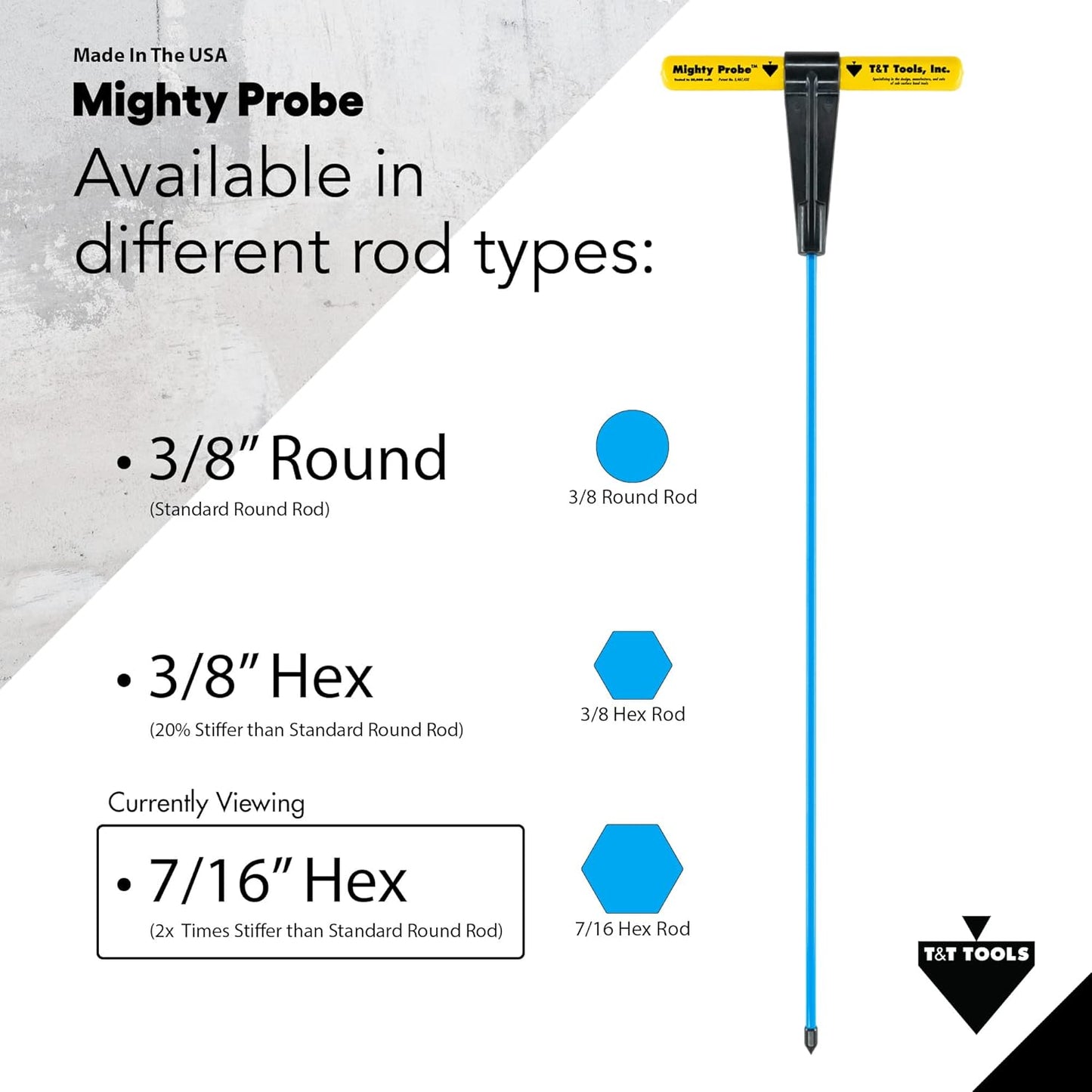 T&T Tools 78-Inch Mighty Probe Insulated Metal Soil Probe - 7/16" Hex Rod, Heavy Duty Alloy Steel Rod for Locating Underground Pipes, Septic Tanks & Soil Testing,T-Handle Design,USA-Made -6-Pack