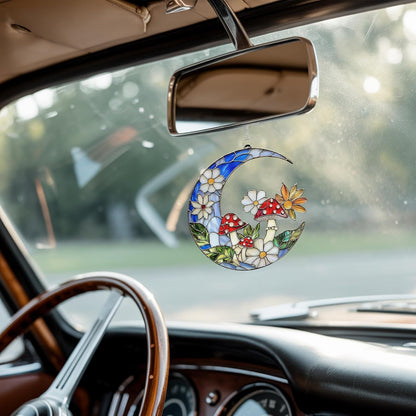Mushroom Crescent Moon Boho Acrylic Suncatcher Stained Glass Effect Window Car Hanging Christmas Ornament Indoor Outdoor Decor Garden Sun Catcher Gifts for Bohemian Lover Gift for Women Mom Grandma