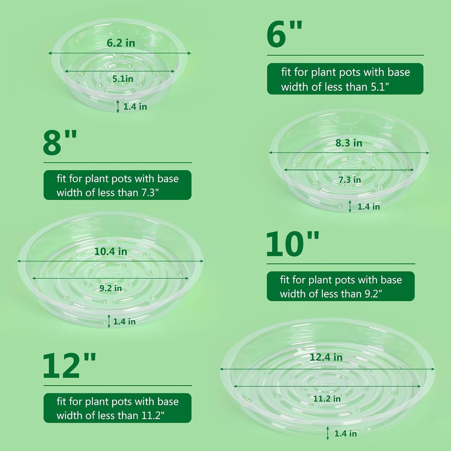 JERIA 10 Inch 20 Pack Clear Plant Saucers,Plastic Flower Pot Trays,Round Durable Plant Drip Trays for Indoor and Outdoor