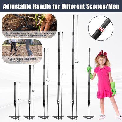 Hoe Garden Tool, Hollow Hoe with 85 Inch Long Handle, Adjustable Manual Weeder Heavy Duty Garden Hoe for Weeding, Digging, Hoeing, Cutting and Loosing Soil