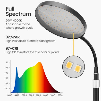 Indoor Plant Grow Light, 20W Full Spectrum Growing Warm Lights, Auto Cycle Timer, 63in Telescopic Height Adjustable Floor Stand, 10-Level Dimmable,Large Tall Small Plants LED Growth Lamp