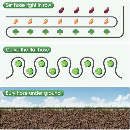 Flat Soaker Hose 50 ft for Garden Beds, Linkable Drip Irrigation Hose, Double-Layer PVC, Leakproof & Kink-Resistant, Even Seepage Saves up to 80% Water