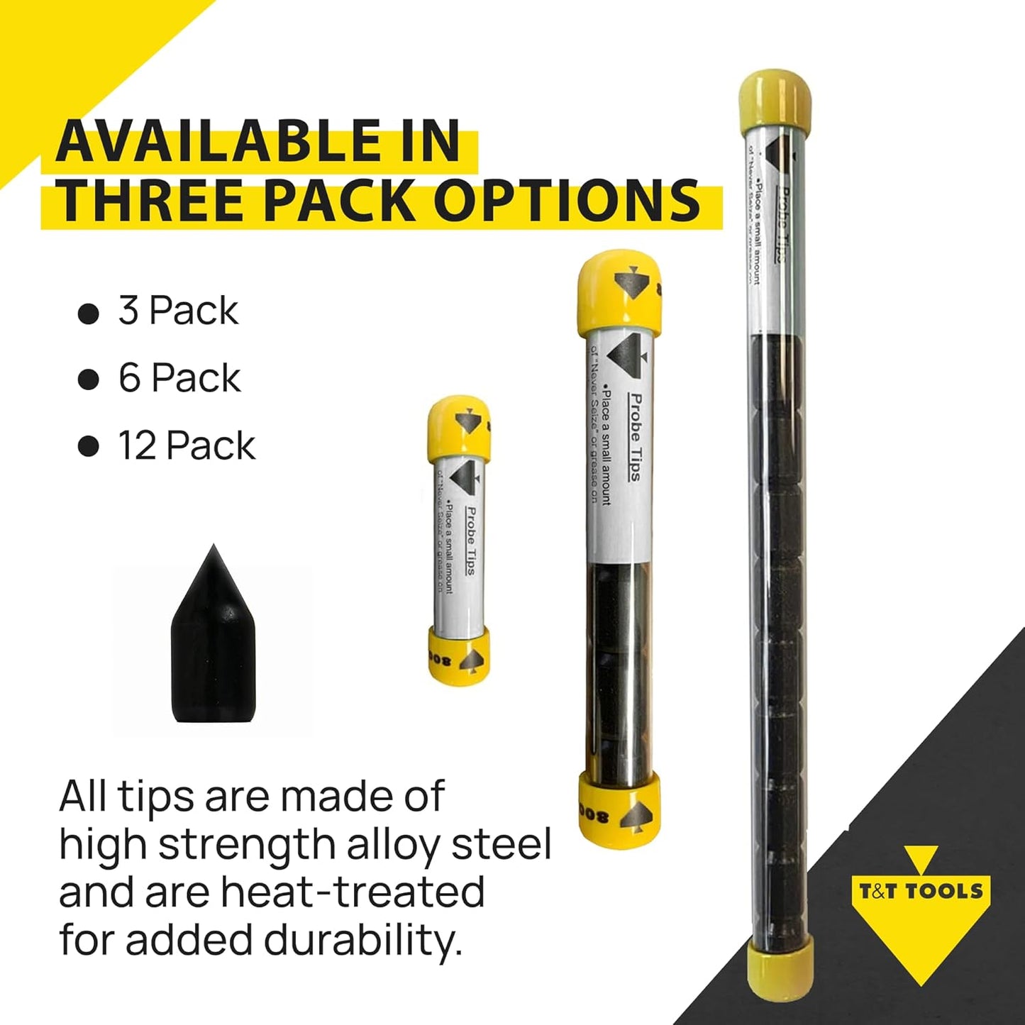 T&T Tools Standard Replacement Tips for 3/8" Soil Probe Rods - Compatible with Smart Stick & Mighty Probe - Ideal for Locating, Plumbing, Landscaping & Gardening Tools - Durable Metal Rod Tips, 6-Pack