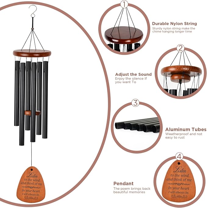 Wind Chimes for Outside Deep Tone Large Aluminium Windchimes Outdoors Patio Decor Memorial Wind Chime for Loss of Loved One Bereavement Memorial Gifts Sympathy Wind Chimes Unisex Gift Garden Decor