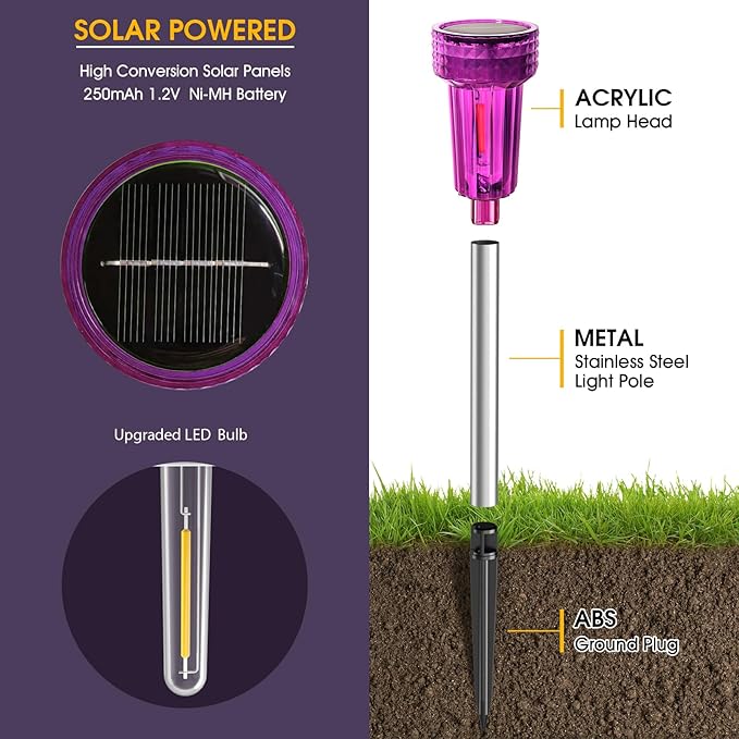 DERAYSION Halloween Solar Lights Outdoor Pathway Lights Purple LED Waterproof Yard Landscape Acrylic Lamp Auto Dusk-to-Dawn Halloween Decorations Outdoor for Path, Garden 8 Pack