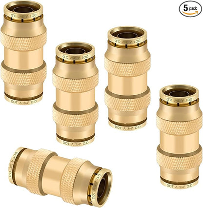 3/4" Quick Push to Connect Fittings Brass Union Straight Joint DOT Approved 3/4 inch tube OD Air Line Adapter Air Spring Suspension Kit for Car Truck Trailers and Air Brake System 5pcs