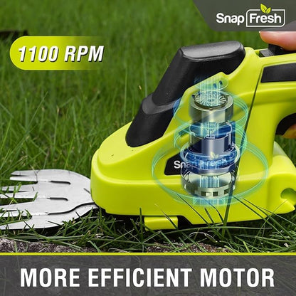 SnapFresh Cordless Grass Shear Bush Trimmer, 2 in 1 Handheld Hedge Trimmer, 7.2V Electric Grass Trimmers, Lightweight Shrubbery Trimmers Battery & Charger Included, Shrub Trimmer for Garden(Green)