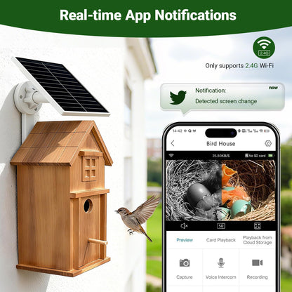 Smart Bird House with Camera Solar Powered, 2K HD Live View Birdhouse Camera with Nest Auto Capture Photo & Video, 2.4G WiFi & App Notify, for Viewing Bird Nesting and Hatching