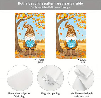 Fall Gnome Garden Flag 12x18 Inch Double Sided Autumn Gnome Holding Blue Pumpkin Yard Flags Harvest Banner for Thanksgiving Porch Lawn Outdoor Decoration