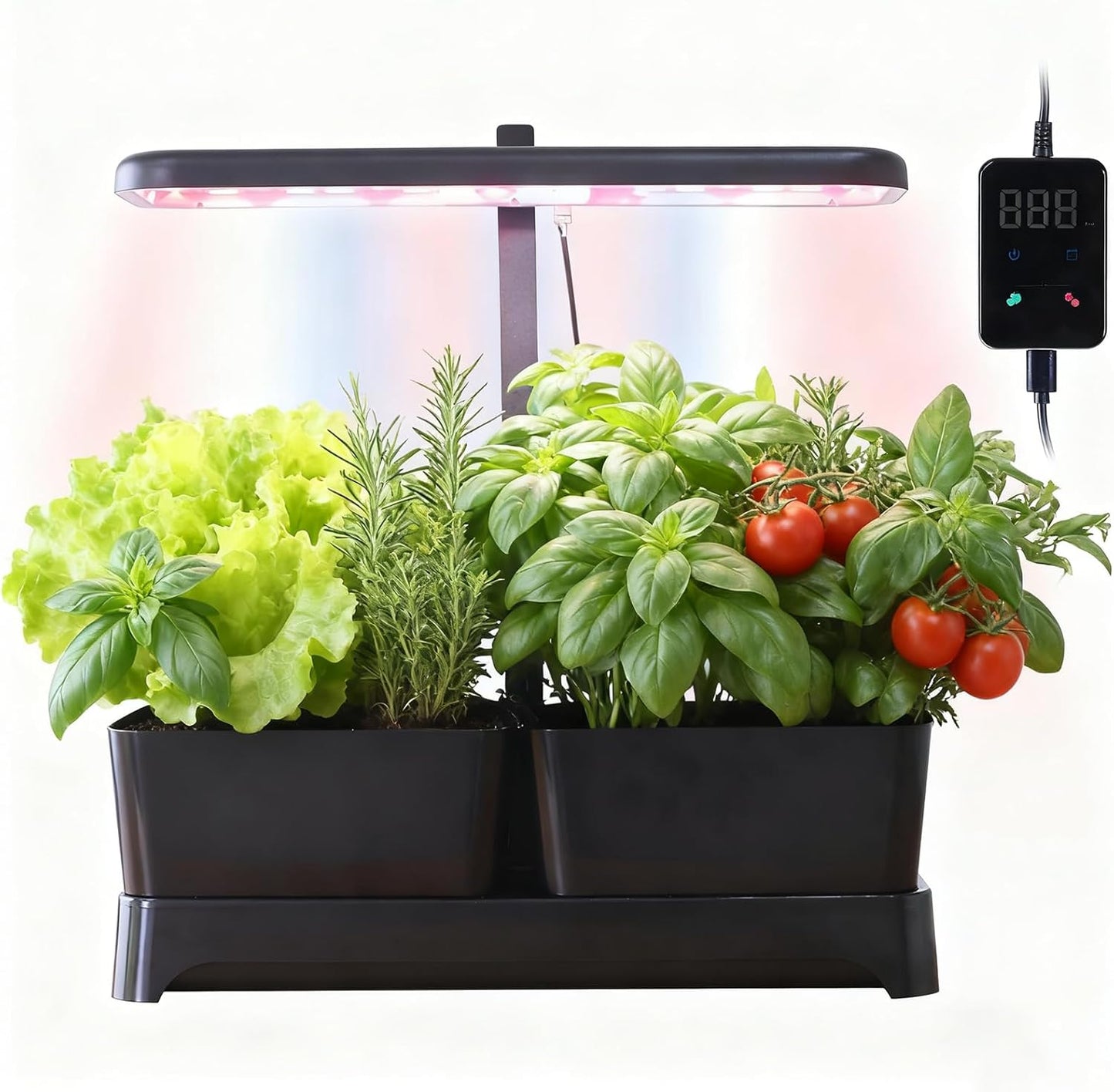 Indoor Garden Led Grow Light, Full Spectrum LED Grow Lamp for Indoor Plants with Intelligent Controller, Height Adjustable, Ideal for Home Desk Plant Lighting (Black, 16 * 6.3 * 7.1 inch)