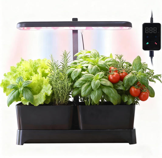 Indoor Garden Led Grow Light, Full Spectrum LED Grow Lamp for Indoor Plants with Intelligent Controller, Height Adjustable, Ideal for Home Desk Plant Lighting (Black, 16 * 6.3 * 7.1 inch)