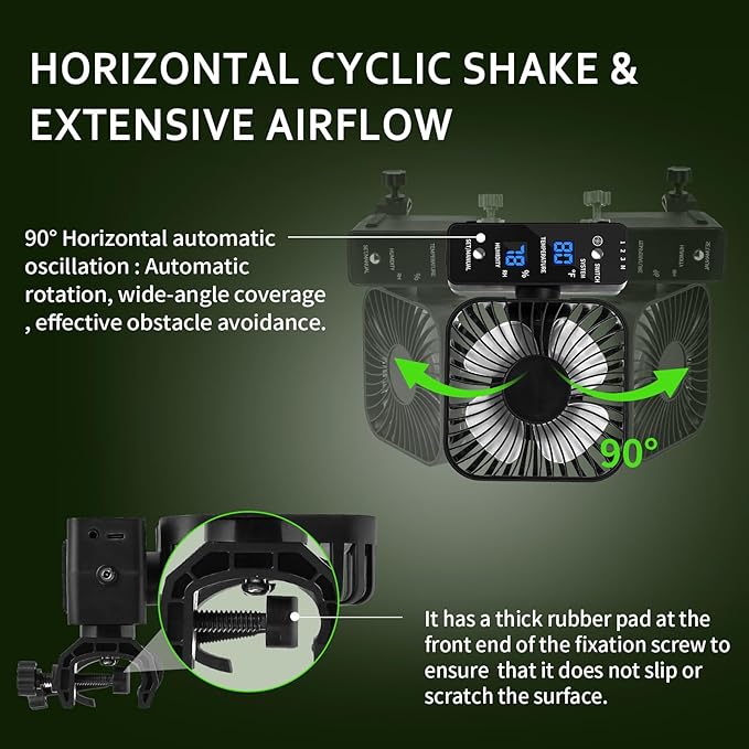 4" Grow Tent Fan with Auto Humidity Control | Quiet Oscillating Ventilation, Real-Time Temp & Humidity Monitoring for Hydroponics, Greenhouses & Indoor Gardens