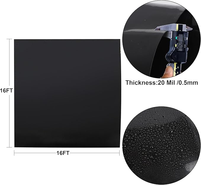 16 x 16 FT Pond Liner, 20 Mil Fish Pond HDPE Liner, Pond Liners for Outdoor Ponds, Koi Ponds, Garden Fountain, Waterfall