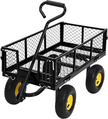 900 Lbs Steel Garden Cart. Heavy Duty Metal Garden Wagon with 10" Wheels, Pullable Metal Garden Wagon with 180° Rotating Handle and Removable Sides for Farm, Yard