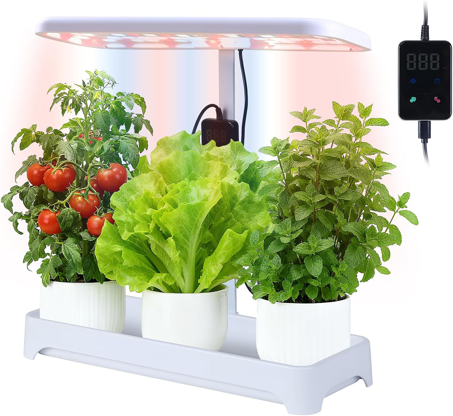 Indoor Garden Led Grow Light, Full Spectrum LED Grow Lamp for Indoor Plants with Intelligent Controller, Height Adjustable, Ideal for Home Desk Plant Lighting (Without Pots)(White, 16.5*6.5*4 inch)