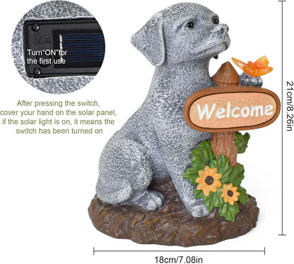 Solar Garden Decor Dog Figurine Outdoor Decoration with Butterfly Light for Home Garden Patio Yard Balcony Lawn Ornaments, Birthday Gifts for Dog Lovers Women, Mom, Grandma