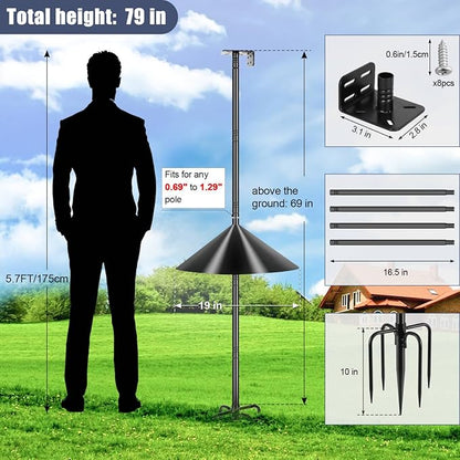 Gtongoko Smart Bird Feeder Pole Squirrel Proof 79 Inch Bluebird House Pole for Outdoors Squirrel Baffles for Feeders Weather Station Heavy Duty Metal Mounting Kit Black