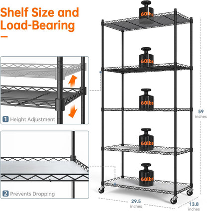 Bstrip Plant Shelf with Grow Lights, 5-Tier Plant Stand with T8 24W Grow Light for Indoor Plants with Wheel, 5000K Full Spectrum LED Plant Light with Timer for Seedling, Seed Starting, 29.5x13.8x59IN