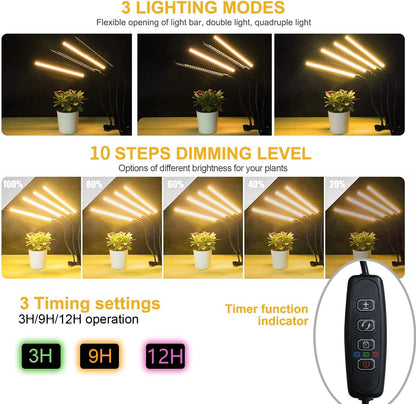 bseah Plant Lights for Indoor Plants, Grow Lights for Seed Starting ON & Off Full Spectrum LED with Timer 4 Tubes