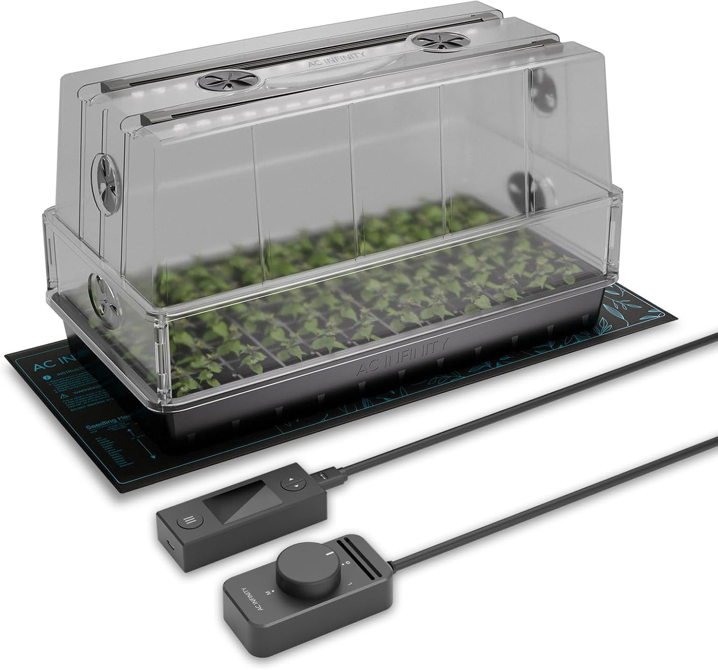 AC Infinity Heavy-Duty Large Humidity Dome 6x12 Germination Kit, Full Spectrum LED Grow Light Bars w/Samsung LM301H EVO LEDs, Heat Mat, 3 mm Thickest Dome, Trays, Extension Panels, for Seed Starting