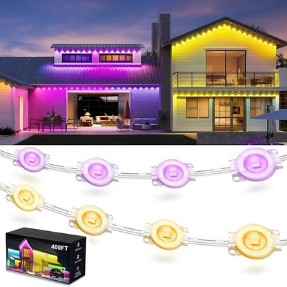 Fussion 400ft Permanent Outdoor Lights for House, 2025 Smart RGB LED Outside Lights with Remote Control, IP67 Waterproof Eternity Eaves Lighting for Christmas, Halloween, Holiday, Party, Daily