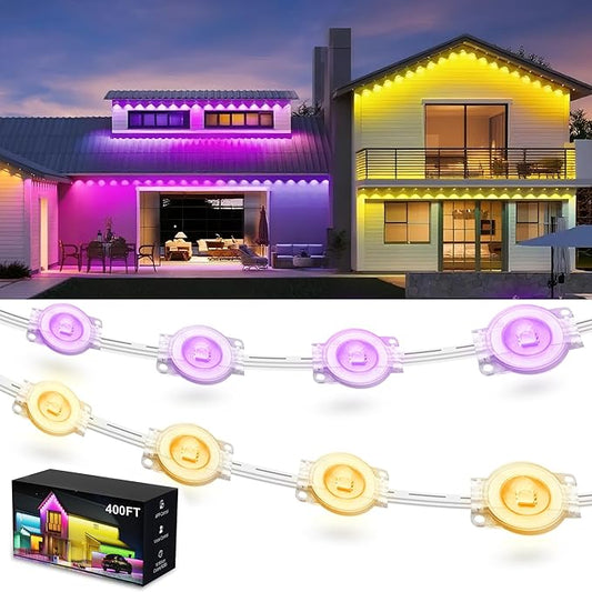 Fussion 400ft Permanent Outdoor Lights for House, 2025 Smart RGB LED Outside Lights with Remote Control, IP67 Waterproof Eternity Eaves Lighting for Christmas, Halloween, Holiday, Party, Daily