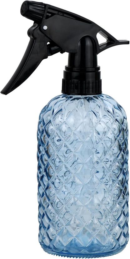 Glass Handheld Spray Bottle - 12oz Refillable Bottle ，Adjustable Nozzle Watering Can for Garden Plants Cleaning Solutions (Blue)