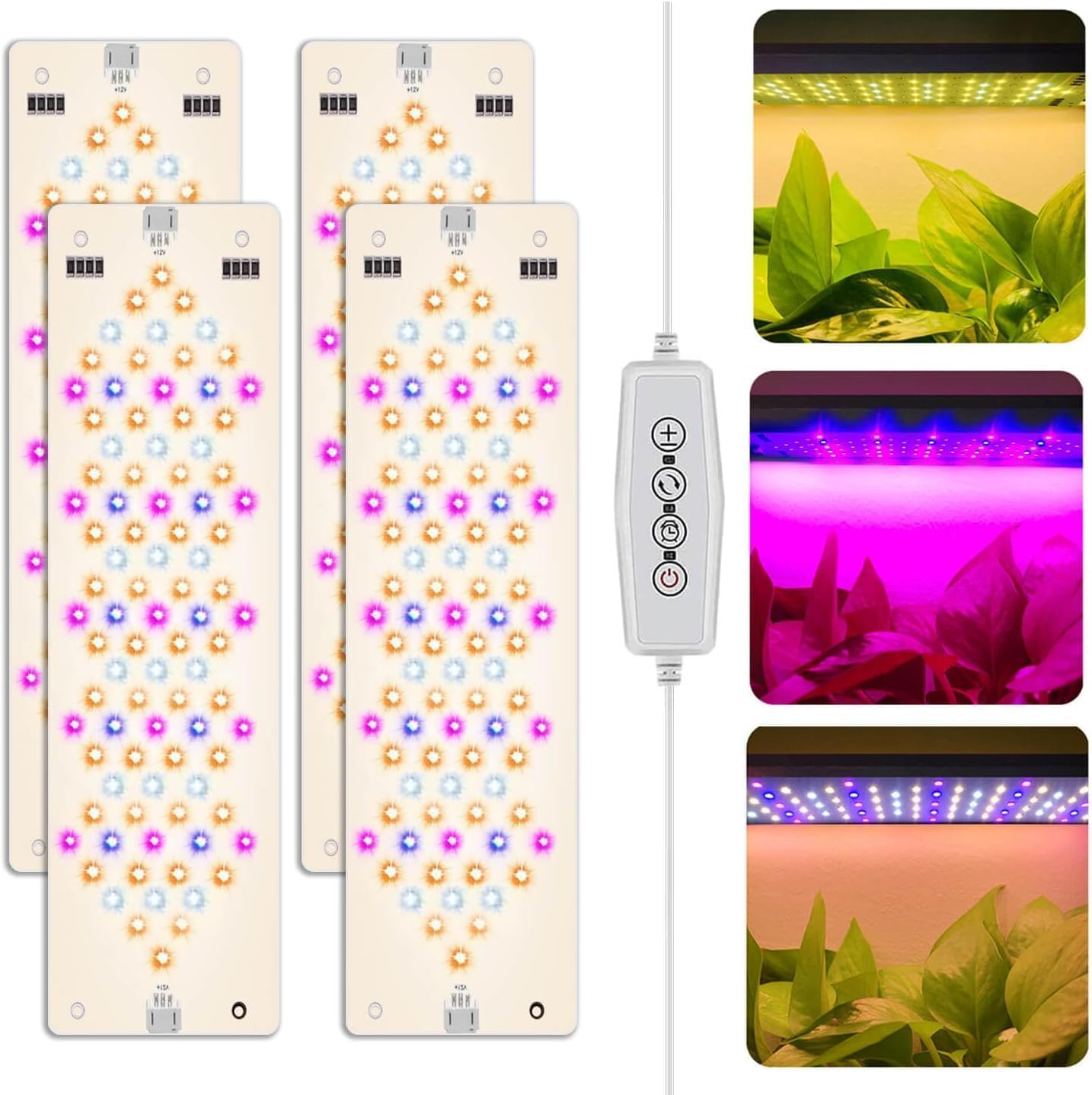 Grow Lights for Indoor Plants 40W Ultra-Thin Panel Plant Grow lamp 11.8 Inch Warm White Light & Red Blue Light Full Spectrum for Under Cabinet Plant with 3/9/12H Timer, Grow Lamp 4-Pack