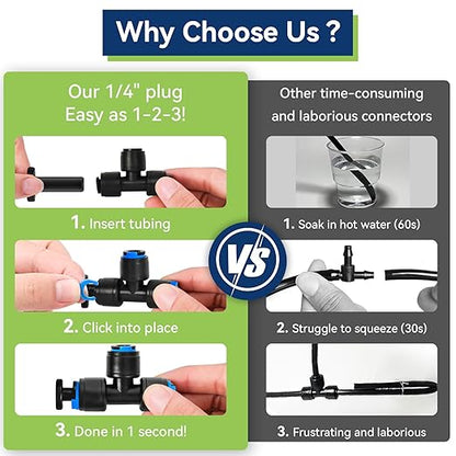 10 Pack 1/4" End Plugs for Drip Irrigation Tee Connectors, Quick Connect Universal Drip Irrigation Tubing Coupling Valve, Connector Locking Fitting for Sprinkler or Drip Irrigation System