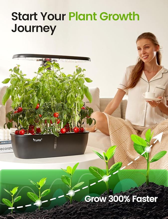 LetPot Classic 12 Pods Hydroponic Growing System Kit, 24W Full-Spectrum LED Indoor Herb Garden, Dual Veg/Fruit Modes & 2-Level Brightness, Adjustable 21'' Stand & Quiet 5.5L Tank