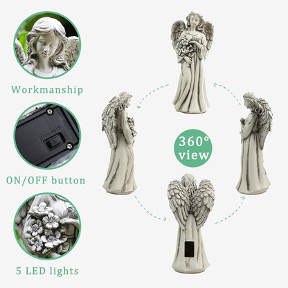 Solar Angel Statue for Outdoor, Angel Figurine with Resin, Outdoor Decor for Patio Lawn Yard Porch, Garden Gift