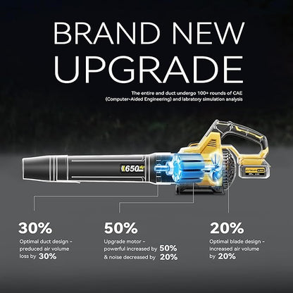 GEVEELIFE Leaf Blower Cordless, 650CFM & 3 Speed Levels, Electric Cordless Leaf Blower with 2 * 5.0Ah Battery Powered, Blowers for Lawn Care, Yard, Blowing Leaves, Dust, Snow