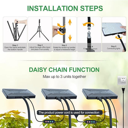 25W Grow Lights for Indoor Plants, Seed Starting, Bonsai with Stand and Timer Auto On/Off, 2500 Lumen Enough Bright Like A Small Sun for Your Jungle, Daisy Chain Function, 40"-64" Height Adjustable