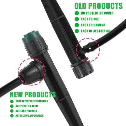 Drip Irrigation Emitters Sprayers for 1/4" Tubing, Adjustable 360 Degree Water Flow Sprayer on 5.5" Arrow Stake,with 1/4" Locked Tee for Watering System(10Pcs Sprayers and 10Pcs Tee)