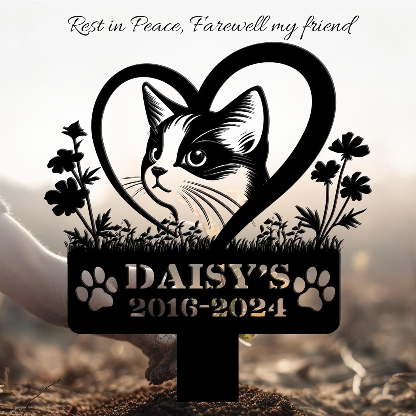 Custom Pet Grave Makers Cat Outdoor, Personalized Cat Memorial Headstones and Grave Makers for Pet Cemetery, Custom Name and Date Pet Tombstone Graveyard Different Sizes and Colors