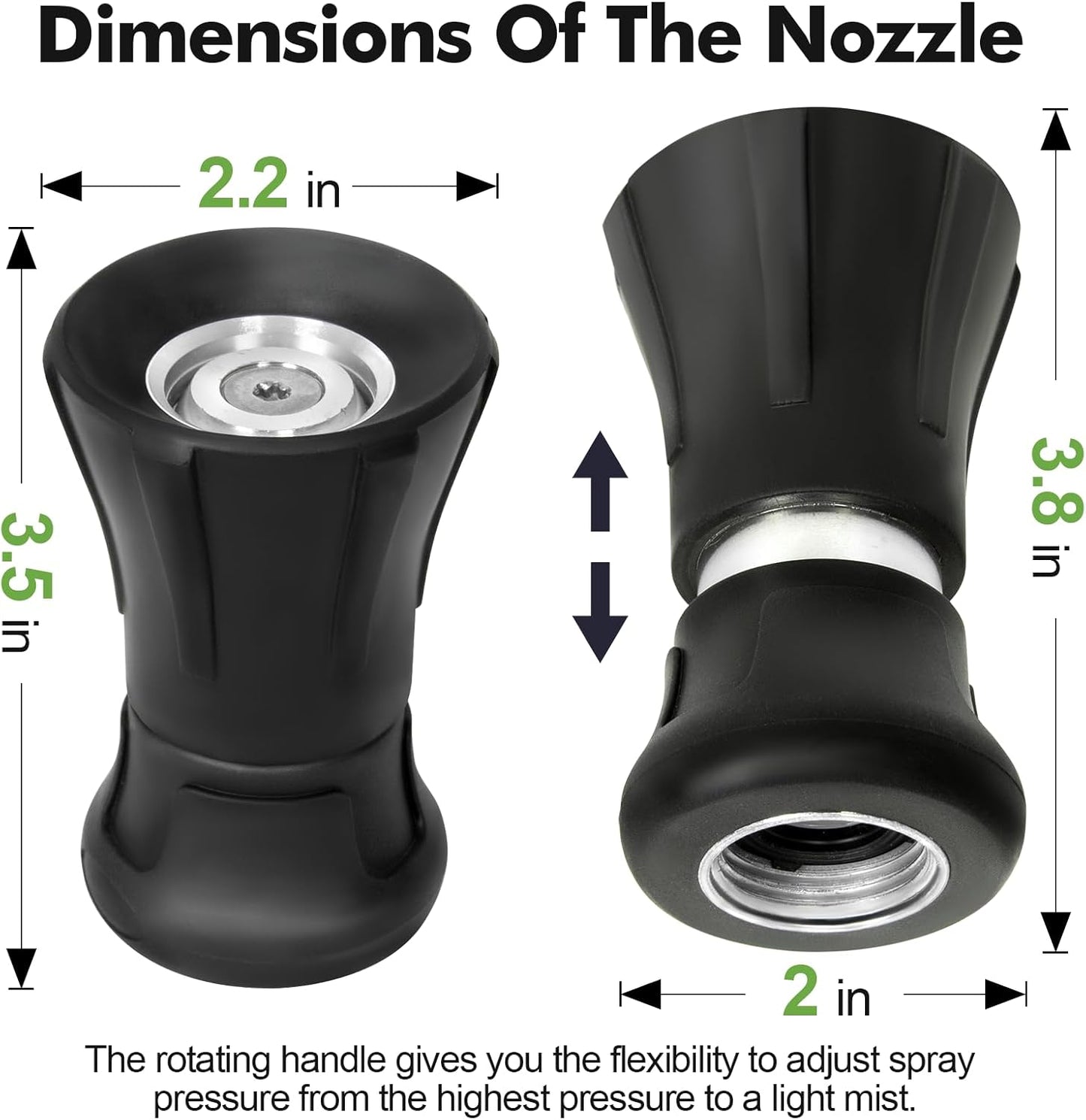 SPECILITE 3/4" Garden Hose 25 ft with High Flow Nozzle, Heavy Duty Flexible Hybrid Rubber Water Hose for Outdoor, Lightweight, Leak-Proof, No-Kink, 3/4"Brass Fittings,Black