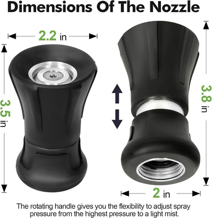 SPECILITE 3/4" Garden Hose 25 ft with High Flow Nozzle, Heavy Duty Flexible Hybrid Rubber Water Hose for Outdoor, Lightweight, Leak-Proof, No-Kink, 3/4"Brass Fittings,Black