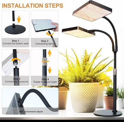 50W Table Top Grow Lights for Indoor Plants, Seed Starting, Bonsai with Timer Auto On/Off, 5000 Lumen Enough Bright Like A Small Sun for Your Jungle, Daisy Chain Function, 16"-24" Height Adjustable