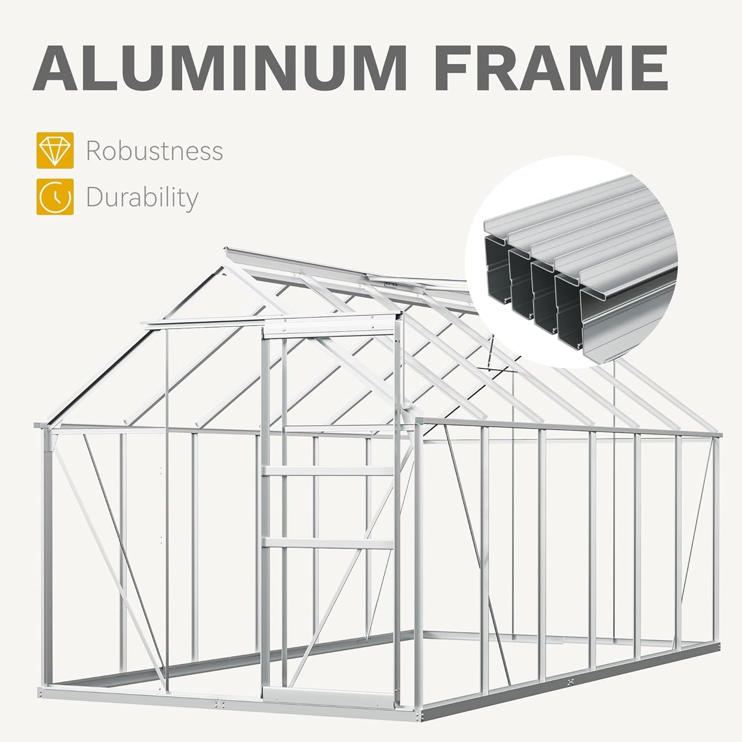 DWVO 6x12FT Polycarbonate Greenhouse for Outdoors, Large Heavy Duty Aluminum Greenhouses with Sliding Doors and Vent Window, Walk-in Greenhouse for Garden Backyard, Easy to Setup, Silver