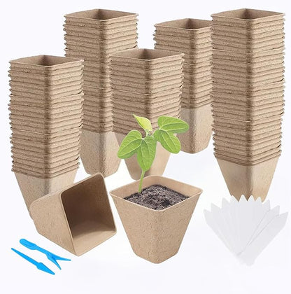 120 Packs Starter Plant pots, 3.2 inch Seedling Plant Pot Kit for Garden Nursery Seed Starter, Plant Garden Germination Pot with 20 Plant Labels and 2 Transplant Tools