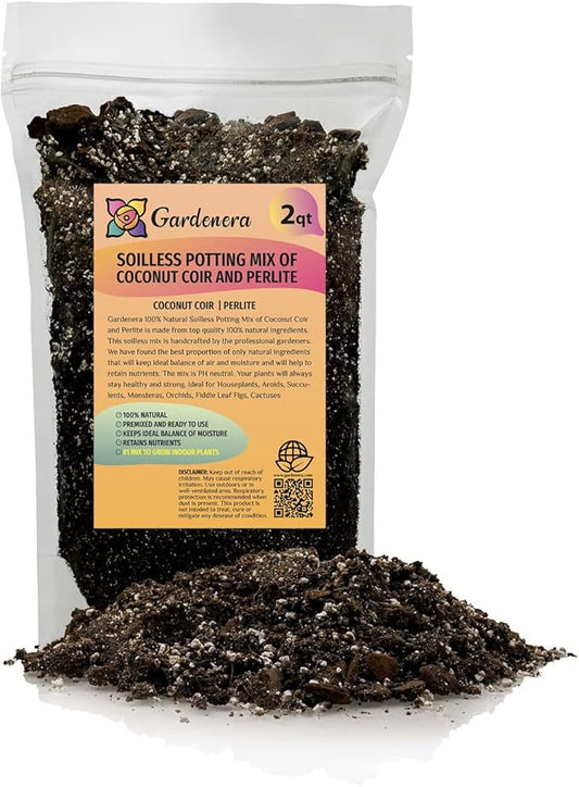 Premium Coco Coir and Perlite Potting Mix, Soil for Maximum Plant Growth, Perfect for Indoor and Outdoor Container Gardens by Gardenera - 2 Quart