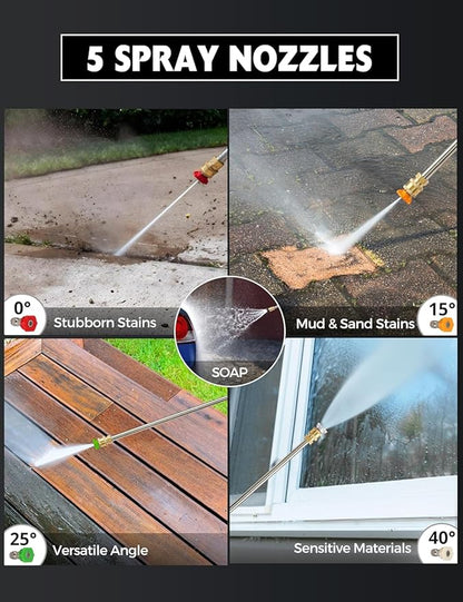 PowerSmart Gas Pressure Washer 3400 PSI, 2.5 GPM Gas Powered Pressure Washer, 212CC Engine, 10" Wheels, 5 Nozzles for Patio, Car, Driveway, Fence & Home Cleaning