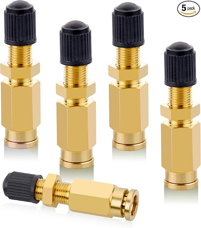 5 Packs 1/4" Air Value Inflation Schrader Valve, Schrader Valve Adapter with Push to Connect Button for 1/4" OD Air Hose Fittings for Semi Trucks Trailers