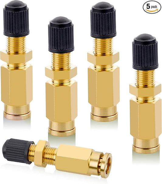 5 Packs 1/4" Air Value Inflation Schrader Valve, Schrader Valve Adapter with Push to Connect Button for 1/4" OD Air Hose Fittings for Semi Trucks Trailers