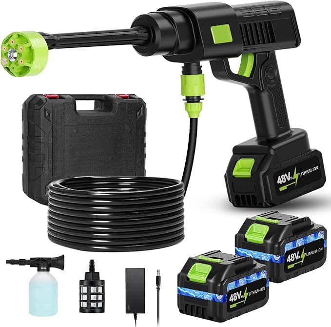 Portable Cordless Pressure Washer, 990PSI Portable Pressure Washer, Battery Powered 15000mAh, 6-in-1 Nozzle,10 Level,Handheld Car Washer, 33FT Hose, Power Cleaner for Car, Patio,Floor,Garden