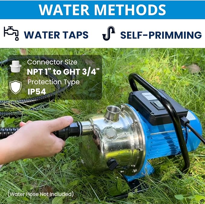 FOTING 1.6HP Shallow Well Pump, 1600GPH Jet Pumps Garden Pump 147FT, Portable 115V Water Transfer Household Draining Irrigation Pumps Stainless Steel for Garden Lawn Farm
