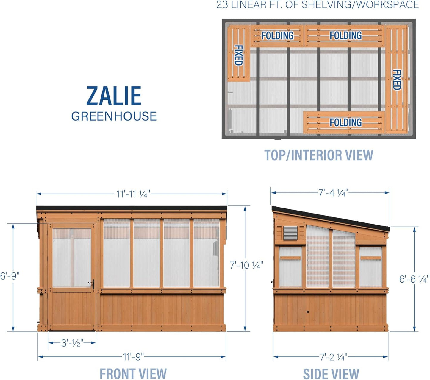 Backyard Discovery Zalie 11' x 7' Cedar Wood and Polycarbonate Walk-in Greenhouse Kit with Exhaust Fan, Windows, Hose Hook-Ups, PowerPort, Staging Shelves for Year-Round Outdoor Gardening