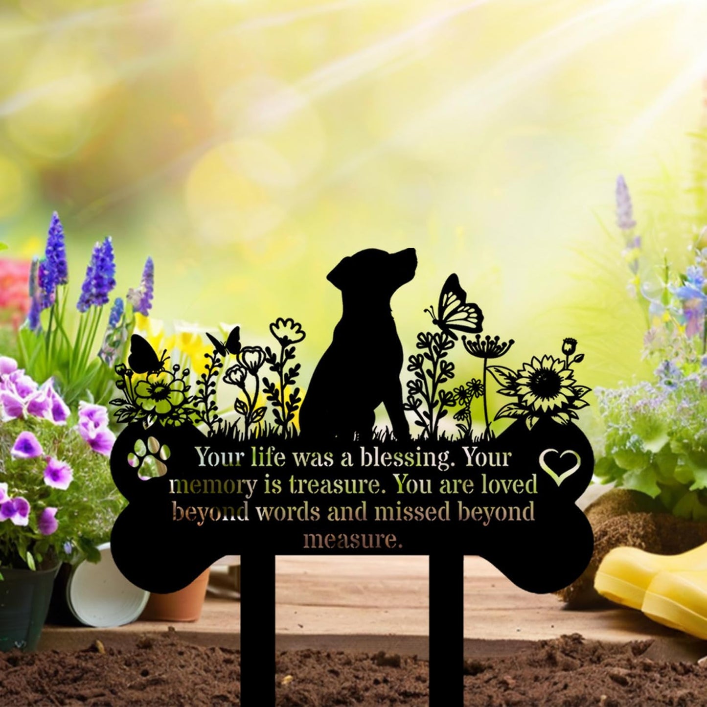 Pet Grave Markers Dog, Metal Pet Metal Memorial Garden Stake, Pets Waterproof Grave Stakes Plaque, Pet Headstone Garden Memorial Graves, Metal Dog Garden Decor 12"