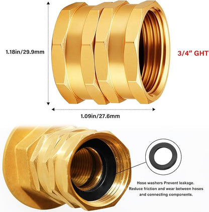 UNWAVER Solid brass Garden Hose Fittings female Connectors Adapter Heavy Duty brass double female faucet leader coupler dual water hose connector(3/4"GHT) 2 Pcs